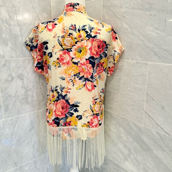 MIAMI for Francesca’s Boho Fringe Floral Kimono Open-Front Kimono Fringe Hem S - Picture 6 of 13